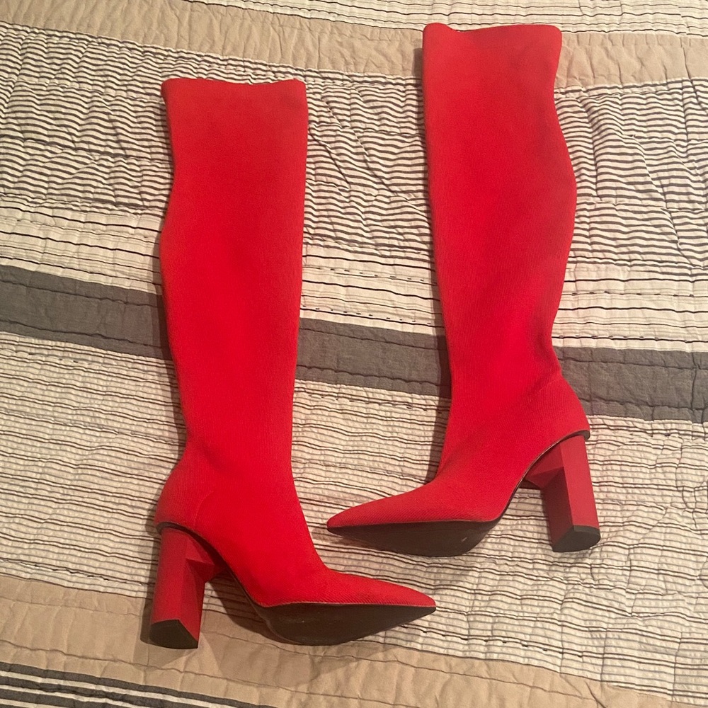 Zara Red Knee-High Women's Boots